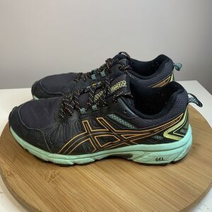 Asics Gel Venture 7 Womens Size 7 Running Shows Black Mint Orange Trail Sneakers